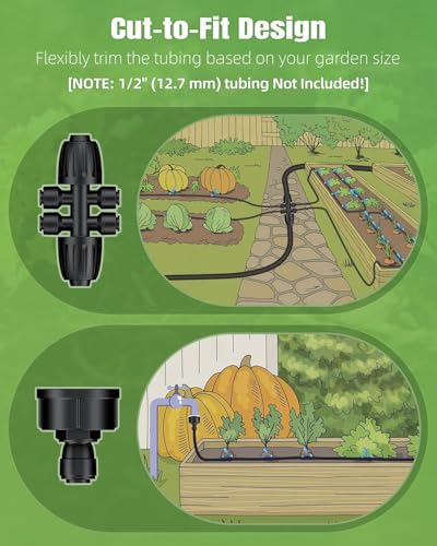 Pawfly 25 ft 1/4 Drip Irrigation Tubing, 1/4" Emitter Tubing with 6" Spacing, Polyethylene Drip Line with 12 Parts, Black Distribution Tubing for Drip Irrigation System, Drip Irrigation Hose Roll - size: 25 FT Kit with Emitters Drip Irrigation Tubing