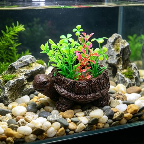 Turtles Tree Statue Aquarium Decor, Artificial Bubble Stone Landscape for Shrimp Tanks & Terrarium Resin Turtles Oxygen Pumps Ornament Resin Fish Tanks Bubbler Decors
