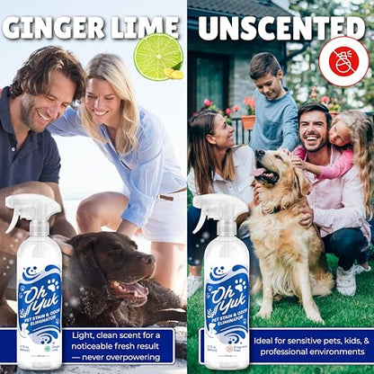 Oh Yuk Probiotic Pet Odor Eliminator & Stain Remover, Dog & Cat Urine | Breaks Down Urine, Poop & Vomit at the Source, Removes Stains & Odor, Fresh Ginger Lime Scent, Carpet Safe, 27 oz