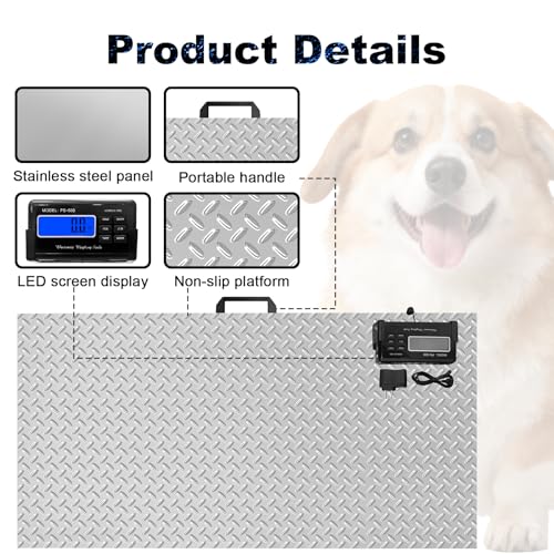 1100Lbs x 0.2Lbs Digital Livestock Scale Stainless Steel Non-Slip Platform Scale Electronic Heavy Duty Postal Shipping Scale for Large Pet Dog Goat Pig Cattle Sheep