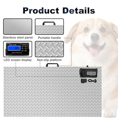 1100Lbs x 0.2Lbs Digital Livestock Scale Stainless Steel Non-Slip Platform Scale Electronic Heavy Duty Postal Shipping Scale for Large Pet Dog Goat Pig Cattle Sheep