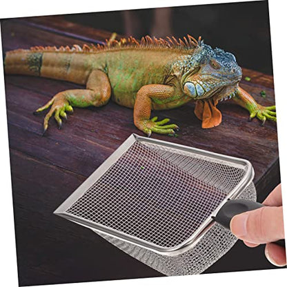 1Pc Stainless Steel Reptile Sand Shovel for Cleaning Tortoise Lizard Substrates Fine Mesh Design Durable Convenient Litter Box Accessory