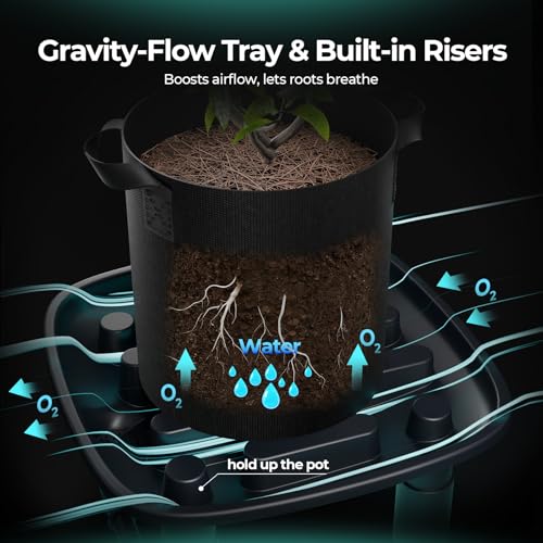 MARS HYDRO Auto Drainage System with Water Pump for Indoor Plants Grow Tent | Plant Drainage Saucers with 4 Elevated Runoff Trays & 4-Pack 5 Gallon Grow Bags for Growbox - size: 4PC
