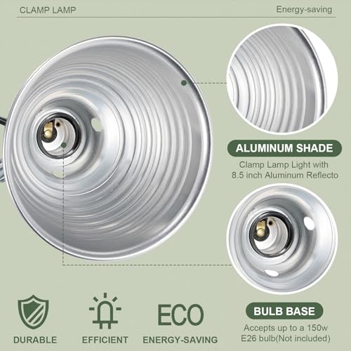 Macarrie 6 Pcs Adjustable Clamp Lamp Light with Aluminum Reflector Up to 150 Watt (No Bulb Included) E26 Socket SPT-2 18awg 6FT Cord (8.5 Inch) - size: 8.5 Inch