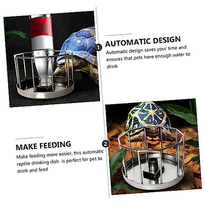 BESPORTBLE Automatic Water Dish for Reptiles Stainless Steel Turtle Feeder Automatic Turtle Feeder Gravity Feed System