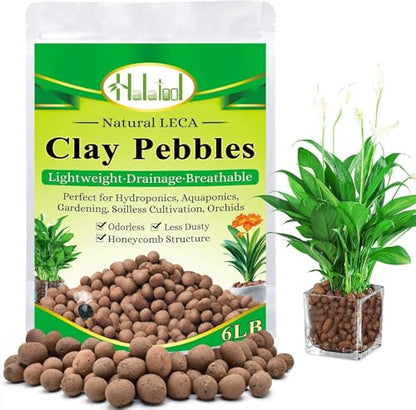 Halatool 6LB Clay Pebbles, 4-16mm Hydro Balls for Drainage & Aeration | Reusable, Lightweight Leca Balls for Root Rot Prevention, Semi-Hydroponics, Terrariums, Orchids, Indoor Outdoor Potted Plants - size: 6LB