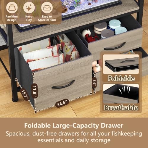 Heybly 20-29 Gal Fish Tank Stand with Drawer, Power Outlet,330lbs HAS001SG | Aquarium Stand,Heavy Duty Metal Frame for Fish Tank, Turtle & Reptile Terrarium, 31.5" x 15.7" Top, Rustic Gray - color: Greige, size: 20-29 gal