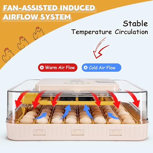 56 Egg Incubator for Hatching Eggs with Automatic Egg Turning White | Auto Humidification, Stable Temperature Control, Built-in Candler, View Window, Alert System for Lab School Farm - color: White