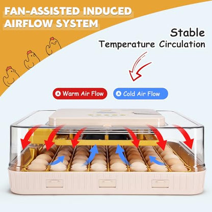 Incubator for Hatching 56 Eggs,Temperature Control & Auto Humidification | Stable Temperature & Humidity, Auto Egg Turning, Built-in Candler, View Window, Alert System for Lab School Farm