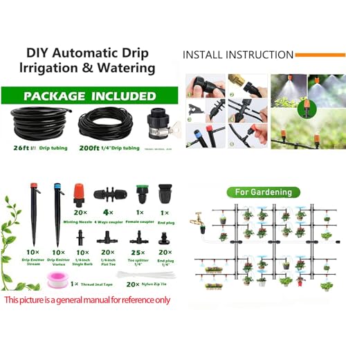 Automatic Drip Irrigation System Kit - 226FT with LCD Timer, 3 Sprayer Types Automatic Garden Watering System, 1/2 Inch Hose 1/4 Inch Distribution Tubing Garden Watering Solution for Outdoor Plants