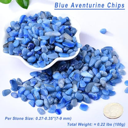 Erliway 7-9mm Blue Aventurine Healing Crystal Chips for Crafts, 100g | Natural Crushed Crystal Stones Tumbled Chips for Vase Filler Aquarium Gravel, Meditation Chakra Balancing, Candle DIY Making - color: Blue Aventurine