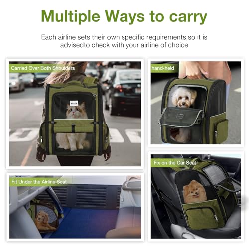 Large Cat Backpack Carrier Expandable Pet Carrier Backpack for Small Dogs Medium Cats Fit Up to 18 Lbs, Dog Backpack Carrier, Foldable Puppy Backpack Carrier for Travel, Hiking,Dark Green - color: Dark Green