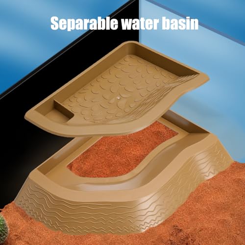 Design Turtles Bathing Pool and Food Reptiles Habitats Essential Safe and Easy Maintenances for Small Animal Turtle Bath Bowl Feeding Bowl Split Design - color: Reddish Brown