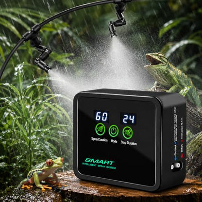 Reptile Mister Automatic Misting System, Reptile Humidifiers with Smart Timing Controller, Terrariums Humidifier with 360°Adjustable Misting Nozzles, Rainforest Ecosystem Sprayer - color: Black