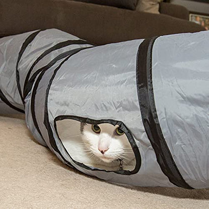 PetLike S Way Cat Tunnel Collapsible Pop-up Pet Tube Hideaway Play Toy with Ball (S-Way, Grey) - color: Grey, size: S-Way