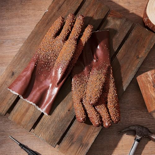 Teenyyou 4 Pairs Sewer Snake Gloves Non Slip and Reusable PVC Sewer Abrasion Resistant Drain Cleaning Waterproof Safety Plumbing Snake Gloves for Men Women Plumber Tools(Brown, Regular) - color: Brown, size: Standard