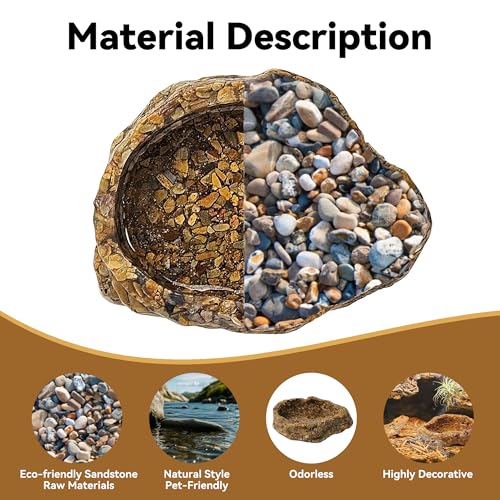 Reptile Water Dish Food Bowl, Resin Rock Bowls for Amphibians | Small Reptile Feeding Bowls for Bearded Dragon Lizard Frog Gecko Tortoise Hermit Crab Snail Spider Snake, Mini Terrarium Bowl