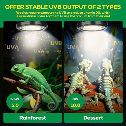 High Intensity UVB Reptile Light Bulb 5.5W 5.0 Full Spectrum UVA UVB for Reptiles simulating Sunlight Promote Synthesis of Vitamin D3 in Reptile Pets for Turtle,Lizard,Bearded Dragon - size: 5.5W5.0