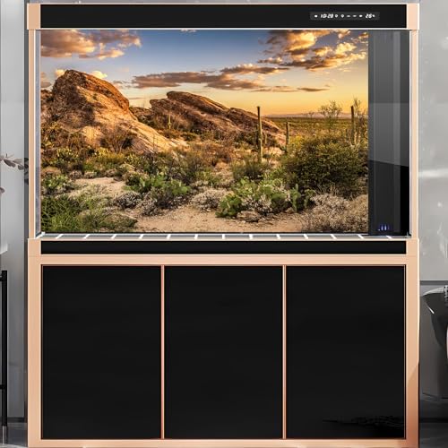 Desert Mountain Reptile Tank Background Sunset Rock Mountain Gobi Aquarium Background Blue Sky Gobi Barren Thorns Mountain Reptile Enclosure Backgrounds Cactus Mountain Fish Tank Backgrounds 30x18in - color: Gobi Orange, size: 30(W)x18(H)in