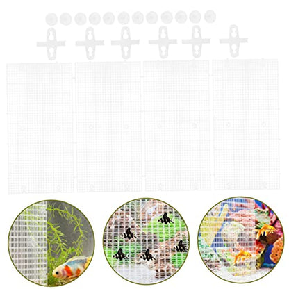 LIOOBO 4pcs Aquarium Divider Fine Mesh Tank Separator for Betta Reptiles Plastic Grid Fish Tank Separator Suction Cups