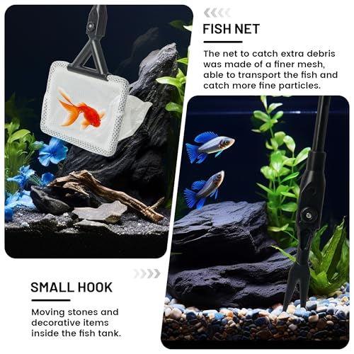 Aquarium Glass Cleaner, 7 in 1 Algae Remover for Fish Tank, Aquarium Cleaning Kit with Long Handle, Aquarium Net, Algae Scraper, Sponge Brush