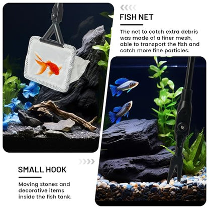 Aquarium Glass Cleaner, 7 in 1 Algae Remover for Fish Tank, Aquarium Cleaning Kit with Long Handle, Aquarium Net, Algae Scraper, Sponge Brush