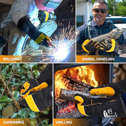 TOPDC Welding Gloves 16-Inch 932°F Heat Resistant Leather for MIG, Stick | Foil Layer, 1.2 mm Cowhide, Kevlar Stitching and Cotton Lining; Cuff Protects Forearms for Fireplace, Grill and Stove Use - color: 16 Inch Black-yellow