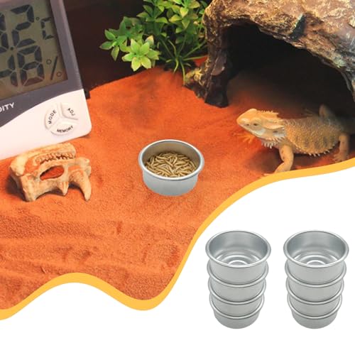 14 Pcs Gecko Food Cups, Crested Gecko Food Dish, 0.5oz Metal Reptile Feeding Cups, Feeder Ledge Accessories Supplies for Crested Gecko, Lizard, Tarantula and Small Pet