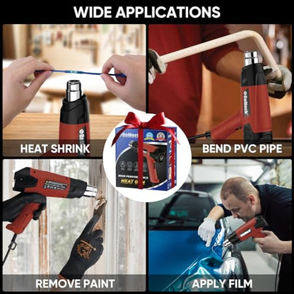 1500W Heavy Duty Heat Gun, Variable Temperature Control Hot Air Gun Kit with 2 Air Flow 120°F~1200°F and 4 Nozzles for Crafts Shrink Wrap (Red) - color: Red