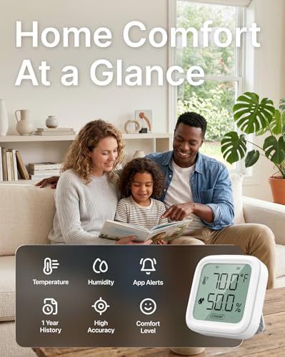 Smart Baby Room Thermometer & Hygrometer, WiFi Indoor Temperature and Humidity Monitor with App Alerts, 656 ft Long Range, Magnetic Mount for Bedroom, Nursery, Greenhouse