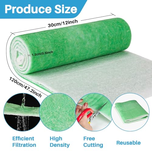 MAQIHAN 2PCS Pond Filter Media - 47.2Inch Aquarium Filter Media, Koi Pond Filter, Filter Sponge, Filter Floss for Fish Tank, Aquarium, Outdoor Ponds,Garden,Swimming Pool (Green & White)