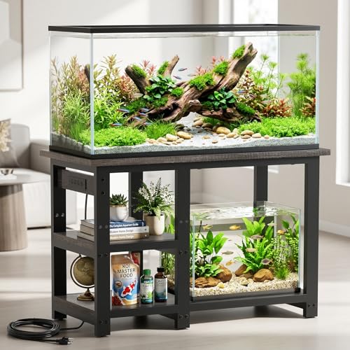 AQQA Aquarium Stand 31×18 Inch, 620LBS Heavy Duty Metal Frame | 3-Tier Storage Shelves Fish Tank Stand, 5-in-1 Outlets, Ideal for Aquariums, Reptiles, Terrariums for 35-40 Gallon Tanks - size: M for 35-40 Gallon (With power outlet)