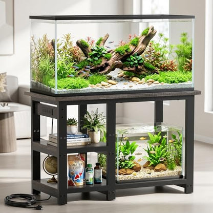 AQQA Aquarium Stand 31×18 Inch, 620LBS Heavy Duty Metal Frame | 3-Tier Storage Shelves Fish Tank Stand, 5-in-1 Outlets, Ideal for Aquariums, Reptiles, Terrariums for 35-40 Gallon Tanks - size: M for 35-40 Gallon (With power outlet)