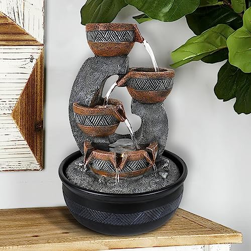15.7''H Tabletop Water Fountain with LED Lights - Peaceful and Relaxing Water Sound - Small Desktop Waterfall Fountain for Home and Office Decoration - color: Dark Grey