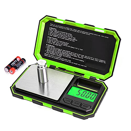 Fuzion Digital Pocket Scale, 200g x 0.01g Gram Scale High Precision | Mini Jewelry Scale with 50g Calibration Weight, 6 Units Ounces Grains, Tare Function for Jewelry, Coin, Powder, Food - color: Green, size: 200/0.01g