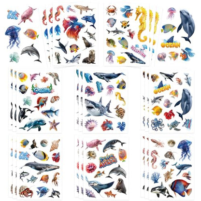 309 Pcs Ocean Animals Stickers, Under The Sea Animal Fish Shark Beach Stickers for Craft Supplies Classroom Rewards Ocean Sea Party Decorations - style: Ocean Animals