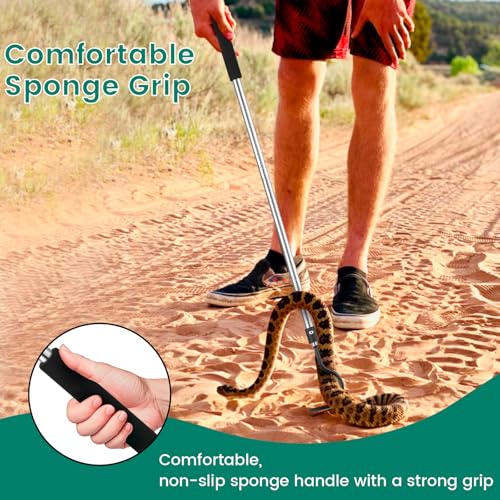 Snake Hook, 35"-65" Reptile Snake Hook Heavy Duty Long for Ball Python Rattlesnakes Rattle Copperhead Removal with Sponge Grip and Stainless Steel Rubber Tip Hook - size: 60inch