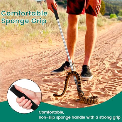 Snake Hook, 35"-65" Reptile Snake Hook Heavy Duty Long for Ball Python Rattlesnakes Rattle Copperhead Removal with Sponge Grip and Stainless Steel Rubber Tip Hook - size: 60inch