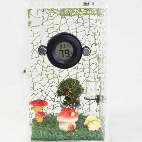 2PCS Magnetic Jumping Spider Enclosure Temperature and Humidity Monitor Digital Thermometer and Humidity Gauge for Reptile and Spider Tank Accessories (New Round)