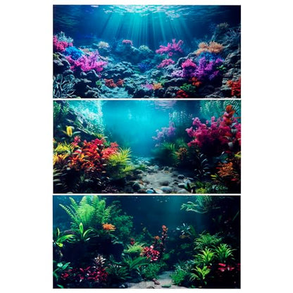3 Pack Aquarium Background, 30x18 inch Polyester Aquarium Background | Cloth Fish Tank Background, Undersea Corals Sunshines & Rock Aquatic Plants, Backgrounds for Fish Tank - size: 30x18 Inch