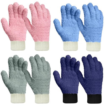 MIG4U 4 Pairs Microfiber Gloves - Dusting Gloves for House Cleaning - Washable Blind Cleaner Duster Tool (Blue/Pink/Gray/Navy,S/M) - color: Blue/Gray/Navy/Pink 4 Pairs, size: Small-Medium