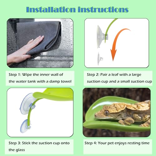KABASI 3 Pack Plastic Leaf Platform with 6pcs Suction Cups for Reptile Frog | Leaf-Shaped Reptile Basking Resting Spot Habitat Decorations, Tree Frog Tank Accessories for African Dwarf Amphibian, Green