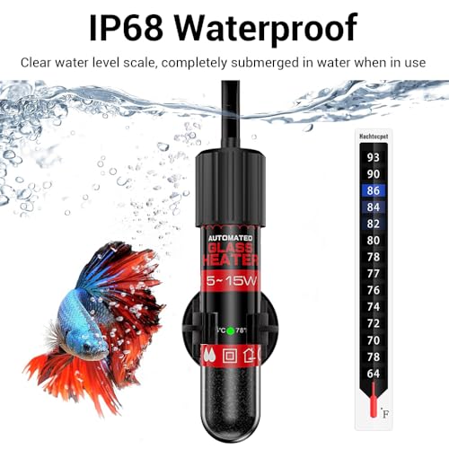 MiOYOOW Fish Tank Heater, 5/10/ 15W IP68 Waterproof Submersible Tank Heater 26℃/78℉ USB Aquarium Water Heater for 1-2 Gallons Tanks - color: 15W-3A