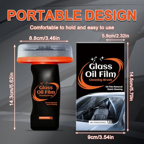 Glass Oil Film Remover for Car, Hand-Held Glass Emulsion Cleaner, Glass Cleaner Automotive Oil Film Cleaning Brush for Car Windows, Windshield and Mirrors, Improve Driving Visibility