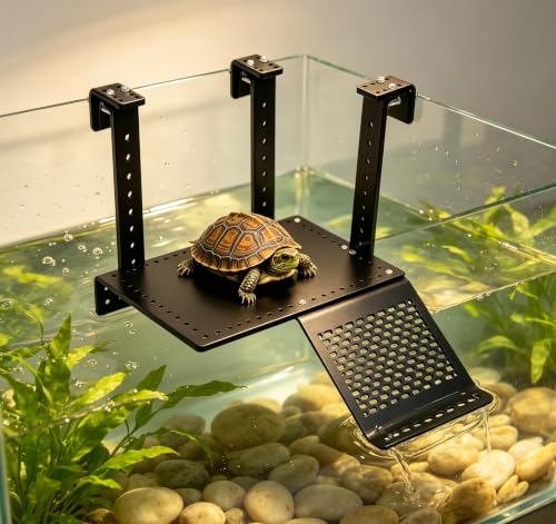 Adjustable Hanging Turtle Basking Platform, Acrylic Tortoise Dock with Ramp, Height Adjustable Reptile Resting Terrace for Aquarium Tank, Easy Install Reptile Basking Shelf (11.8x7x9.84 inch) - size: 11.8x7x9.84 inch
