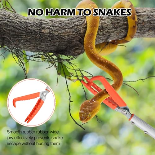 Snake Grabber Tool, 62” Professional Aluminum Alloy Telescopic Rattle Snake Tongs, Reptile Grabber Snake Catcher Wide Jaw Handling Tool with Lock