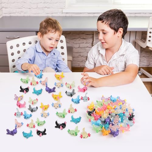 Luminous Mini Resin Axolotl 17 Glow Tiny Little Resin Axolotl hides Plastic Animals Digital Garden Miniature Landscape Aquarium Potting DIY Miniature Dollhouse Decor (51 PCS)
