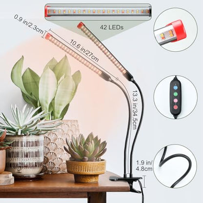 Gamechanger! 18 Watt Power Draw, NO Need Adapter, FECiDA 2026 2Head Clip Grow Lights for Seed Starting, Bonsai, Small Indoor Plants, Enough Bright Like Sun, 4/8/12/16/20H Timer - size: Clip-2Head-18W