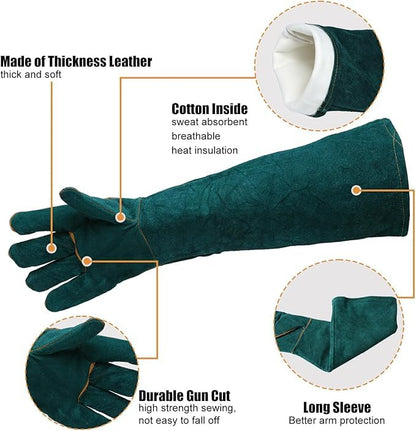 Gardening Gloves 23.6", Thorn-Resistant Long Gauntlet, Split Cowhide Leather Protective Gloves with Reinforced Palm, Fireplace/BBQ/Forge, Welding Heat-Resistant, Animal Handling Bite-Resistant