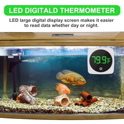 2 PCS Digital Aquarium Thermometer Fish Tank Thermometer with LED Touch Screen Stick-on Fish Tank Thermometer Fahrenheit Tank Temperature Measurement for Fish, Axolotl, Turtle, Square 2PCS - color: Square-White 2PCS